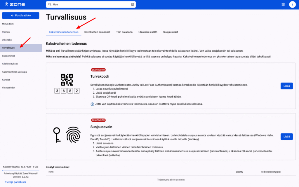 Sähköpostin kaksivaiheisen todennuksen aktivointi edellyttää ensin TOTP -sovelluksen asentamista älypuhelimeesi, esimerkiksi Google Authenticatorin IOS tai Android-laitteille.