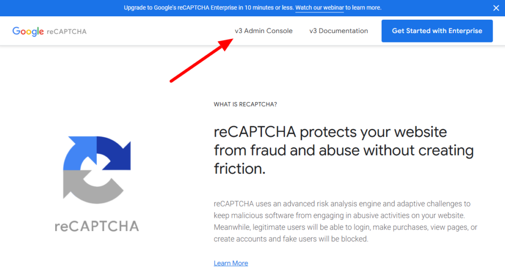 Securing forms on the website - To protect forms with Google reCAPTCHA, log in to the Google reCAPTCHA dashboard.