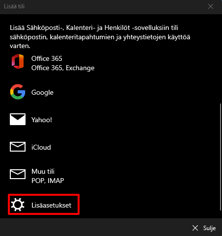 Sähköpostin määrittäminen - Windows Live Mail 