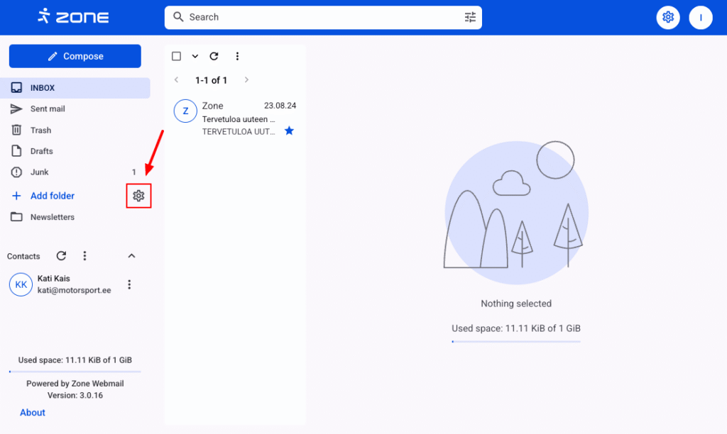 Zone webmail Activating automatic deletion: Folders settings can be changed by clicking on the gear on the main webmail page.