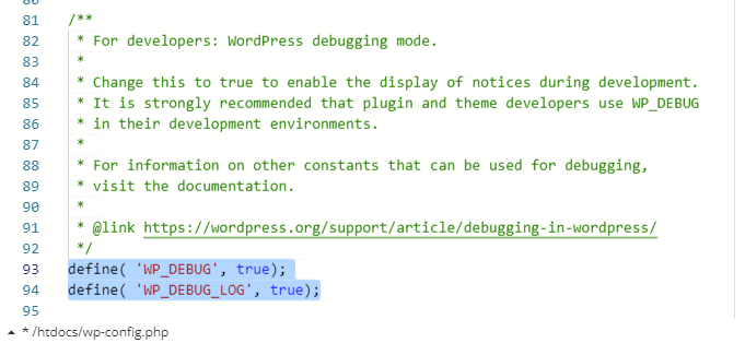 Enabling/disabling WordPress debug.login - If WP_DEBUG and/or WP_DEBUG_LOG are missing, add the missing lines after the following comment.